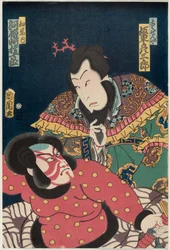 Schauspieler Bando Hikosaburo V als Kanki R und Kawarazaki Gonjuro als Watonai L